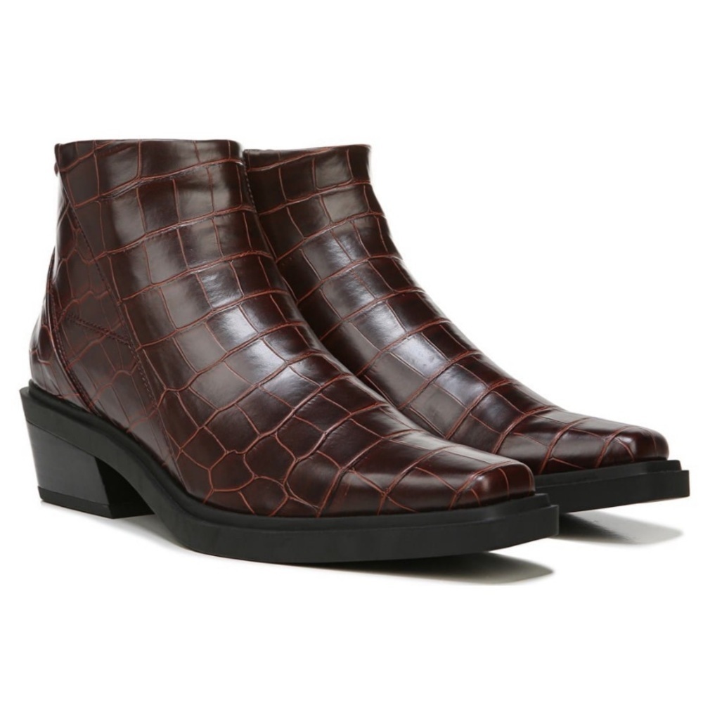 Franco Sarto Fina Western Bootie Mahogany Faux Leather Croc Size 6